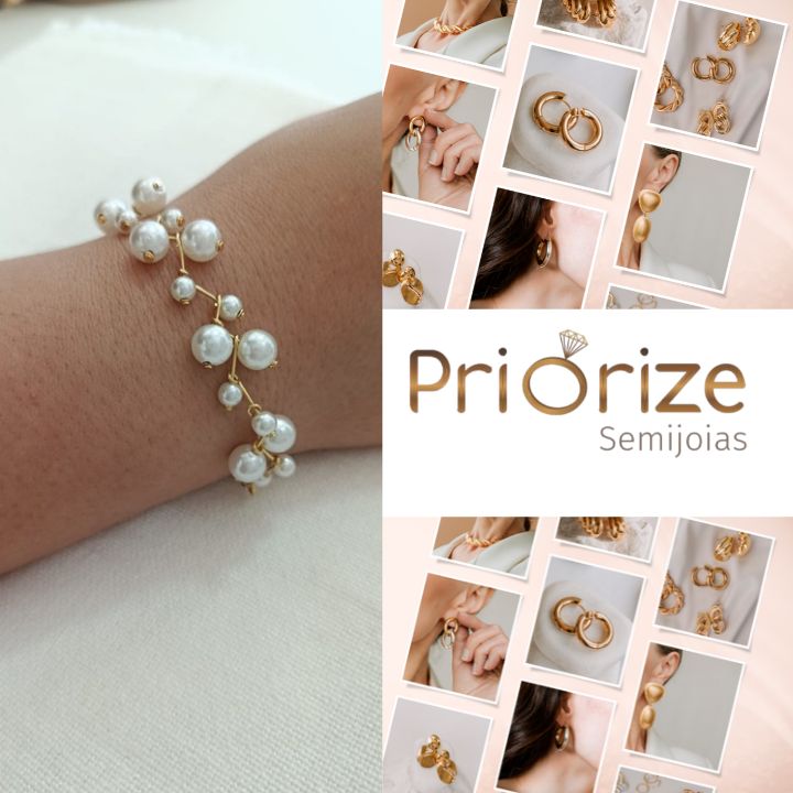 Pulseira Banhada a Ouro 18k Cacho de Pérolas Delicada