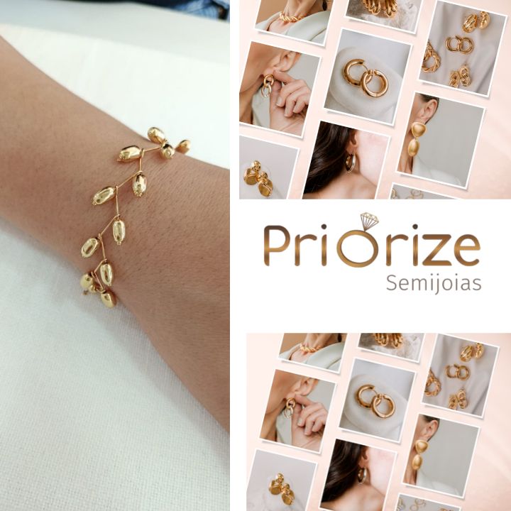 Pulseira Banhada a Ouro 18k Cacho Pingentes Gotas Abauladas Lisas